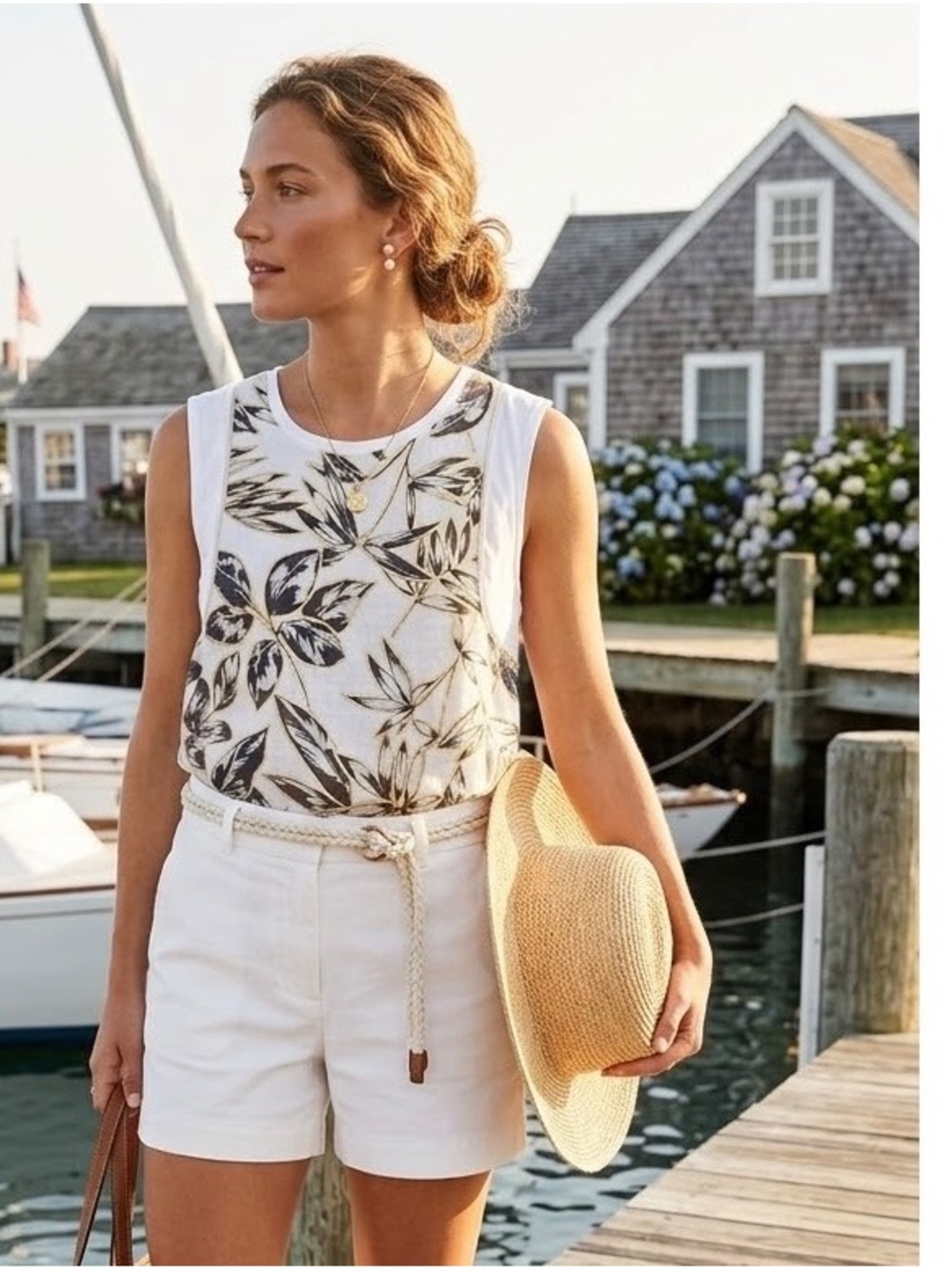 J.CREW Linen Cotton Foil Tropical Leaf Sleeveless Top Gold White Medium